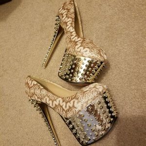 New Gold lace red bottom platforms heels stilettos